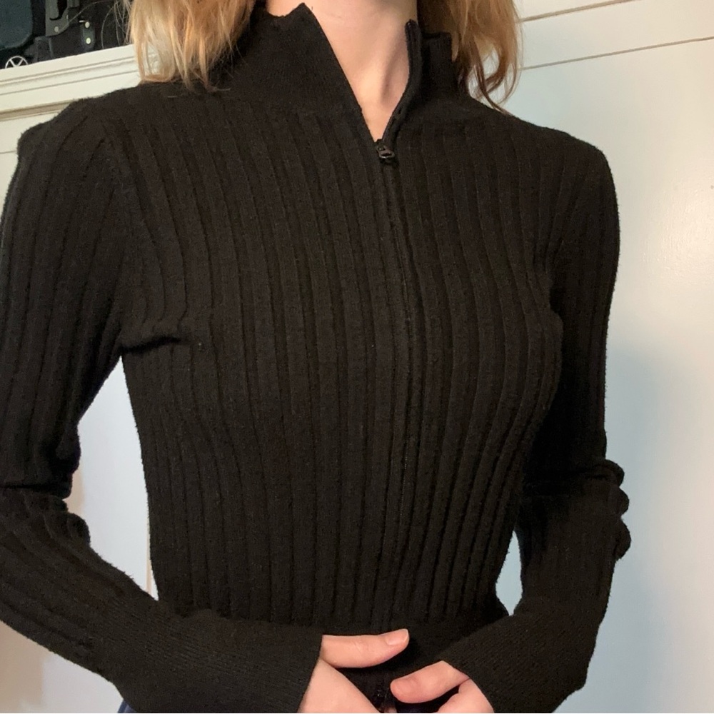 Brandy Melville Black Ribbed Turtleneck Sweater with Zipper